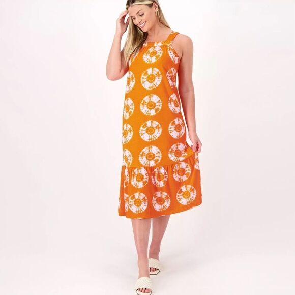 Ugg Koolaburra Orange Patterned Tiered Jersey Lounge Beach Dress - Picture 9 of 9